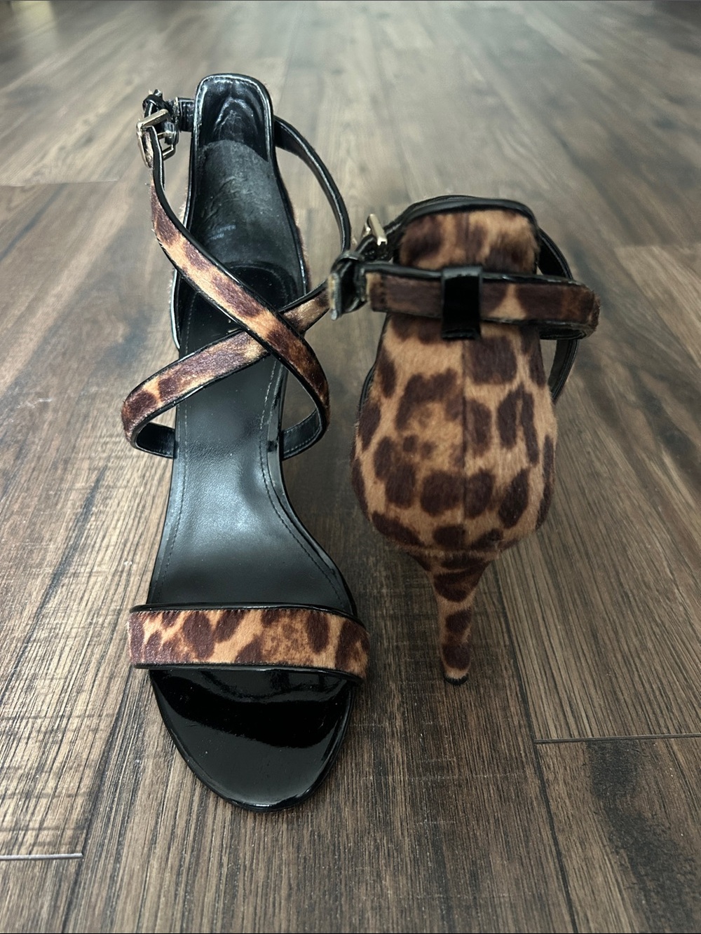 Nine West Mydebut Women’s 11 Leopard Calf Hair Strappy Stiletto Heels - Picture 4 of 9